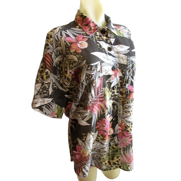 Vintage Women's Hawaiian Top Medium 1970's Wild Print Buttery Thin Judy Bond Med - Picture 2 of 6